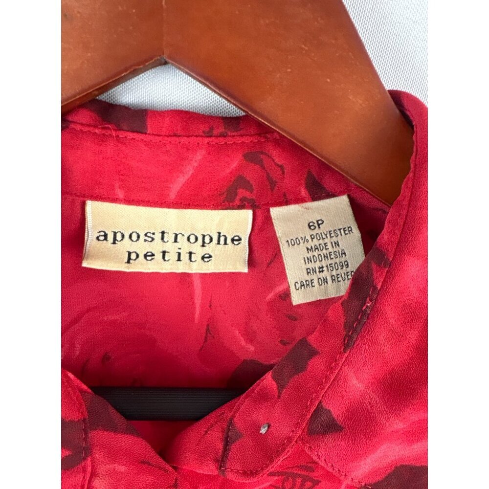 Apostrophe Petite Red Rose Pattern Button-Up Blou… - image 4